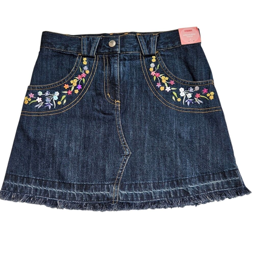 Gymboree Tea Garden Denim Skort Size 8 Blue Floral Raw Hem Vintage Y2K NWT